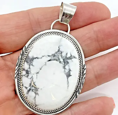 Navajo White Buffalo Turquoise Pendant Sterling Silver Signed RCL 22g • $74.94