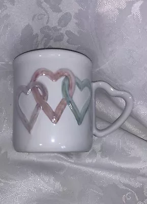 Mary Kay 3 Iridescent Hearts Coffee Mug Pastel Colors Heart Handle  • $9.39