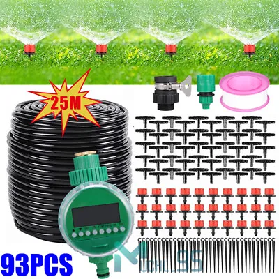 Drip Irrigation System Garden Self Watering Timer Plant Hose Micro Sprinkler Kit • $45.56