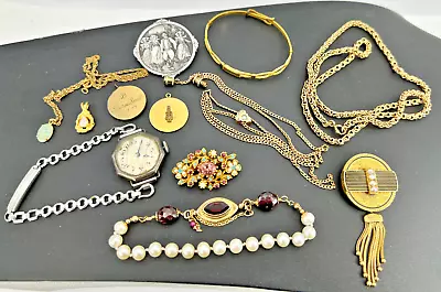 Victorian Jewelry Lot 12 Vintage Pin Watch Pendants Pearl Garnet Bracelets Slide • $301