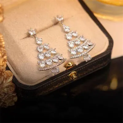 £2.98 • Buy New Christmas Xmas Tree Silver Tone Rhinestone Crystal Diamond Drop Earrings Uk