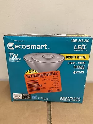 2-Pack Ecosmart 75W Replacement LED Bright White PAR30 Wet Rated Dimmable Bulbs • $13.99