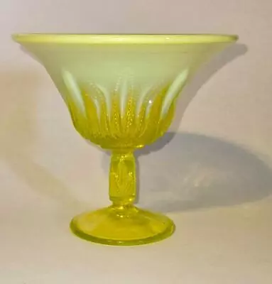 Vtg Fenton Cactus Vaseline Uranium Opalescent Glass Pedestal Footed Bowl • $28