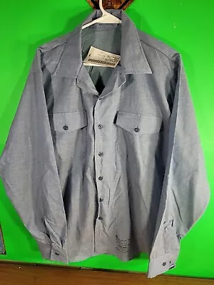 Vintage Navy 90’s Blue Chambray Button Down Prison Shirt Mens Utility Size 36 XL • $44.99