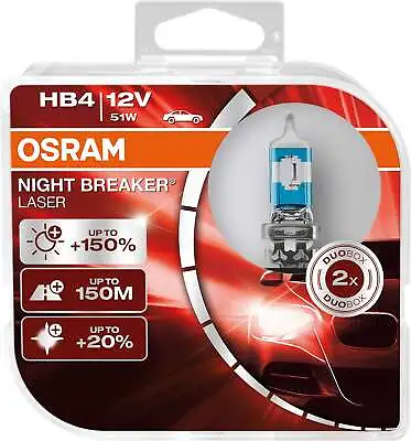 Osram HB4 12V 51W P22d NIGHT BREAKER LASER +150% More Brightness 2pcs • $31.47