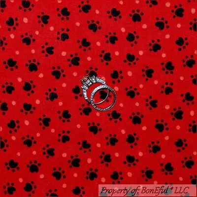 BonEful Fabric FQ Cotton Quilt Red Black Dot Paw Print USA Bandana Puppy Dog Cat • $5.07