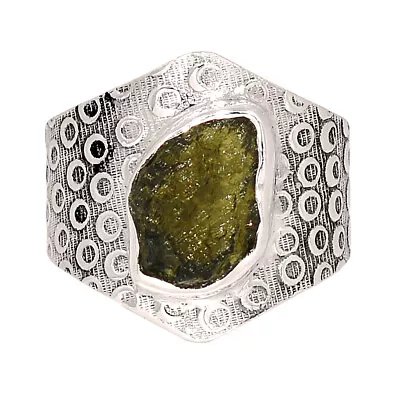 Natural Genuine Czech Moldavite 925 Sterling Silver Ring XS56 S.9 CR41920 • $18.99