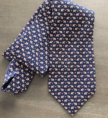 Salvatore Ferragamo Designer Silk Tie Navy Blue Elephant Heart Theme Italy • $41.50