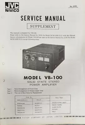 JVC - Nivico - VB-100 - Stereo Power Amplifier - Supplement • $15