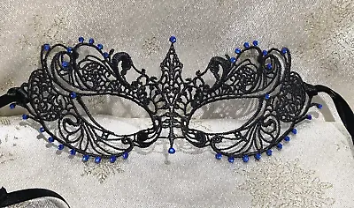 £11.75 • Buy Black Masquerade Mask Sapphire Glass Diamantes Masked Balls New Years Party 2022