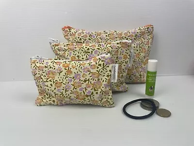 Vintage Look Orange & Pink Cottage Garden Pretty Flowers Coin Pouch Handmade • $9