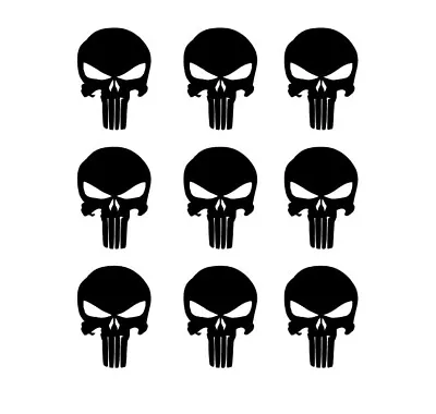 The Punisher Skull Vinyl Decals Phone Helmet Gun Mag 1  2  3  Stickers Set Of 9 • $4.25
