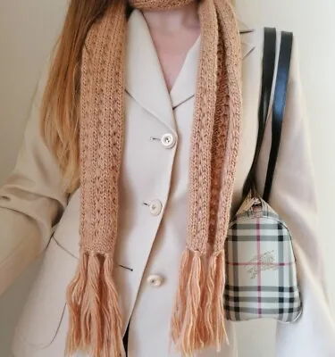 Y2k Vintage Tan Cable Knit Skinny Scarf • £12