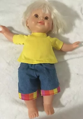 Fisher Price Boy Doll Mattel Yellow Top Denim Shorts Blonde Brown Eyes Vintage • $19.99