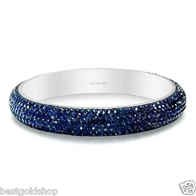 QVC Montana Blue Pave Crystal Round Bangle Bracelet Stainless Steel By Design  • $25.34