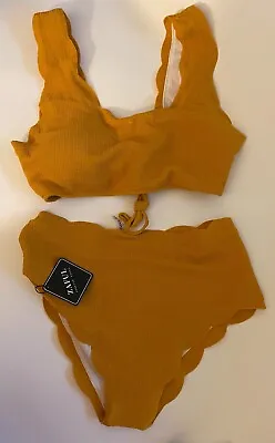 ZAFUL High Waisted Swimsuits For Women Scalloped Bikini Sets Back Lace-Up -large • $25.99