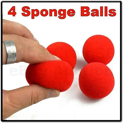 4 RED SOFT MAGIC MULTIPLYING SPONGE BALLS PARTY CLOWN KID TRICK FOAM 1.75  4.5cm • £4.90