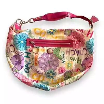 Y2K Coach Hobo Bag Shoulder Purse Colorful Flowers Rainbow Keychains Top Handle • $48