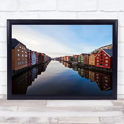 £49.99 • Buy Norway Architecture Buildings Colourful River Water City Skyline Wall Art Print