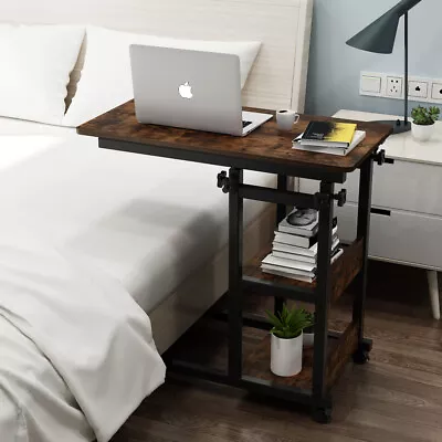 Height Adjustable Laptop Desk Mobile Side End Table With Storage For Sofa Bed • $94.62