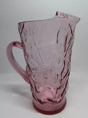 Vintage Morgantown Seneca Crinkle Driftwood Pink Glass Pitcher • $34.99