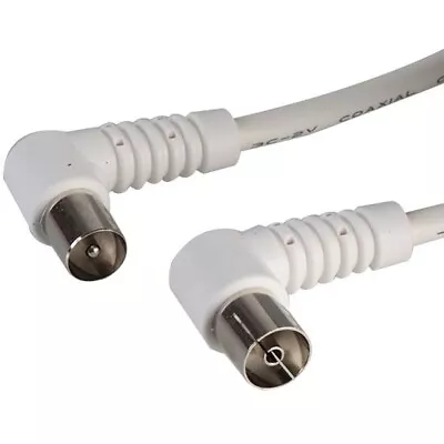 £3.85 • Buy 2m SHIELDED Coax RIGHT ANGLE Male To Female TV Aerial EXTENSION Cable WHITE