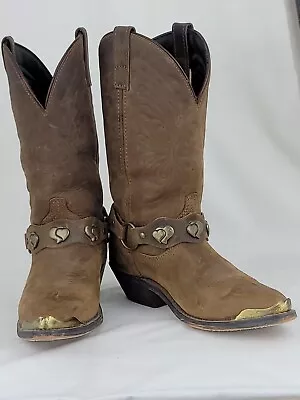 Masterson Boot Co. Cowboy Boots Distressed Brown Leather Hearts Womens 7W • $50