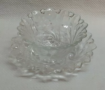 VTG WILD ROSE WITH LEAVES & BERRIES Clear Sherbet & Plate ~ Indiana Glass • $7.50