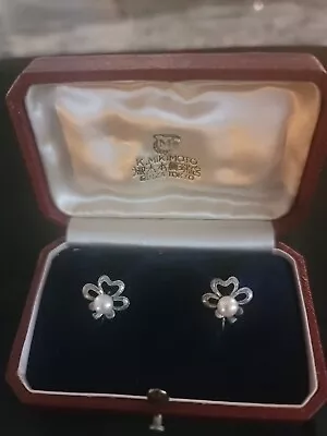 Vintage Signed Mikimoto  Pearl Silver Screw Back Earrings In Original Box • $190