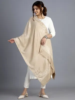 Pashmina Cashmere Paisley Scarf Shawl Wrap Stole Silk Soft Women Wool Warm Beige • $26.99