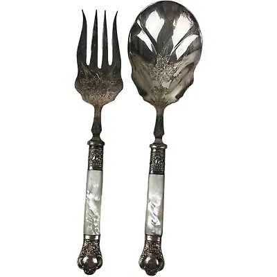 Antique Silverplated Mother Of Pearl Salad Serving Set Made In England EPNS 9  • $50