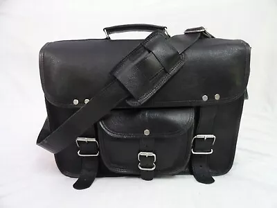 Black Leather Briefcase Messenger Bag 15 In Laptop Satchel Office College Bags • $52.25