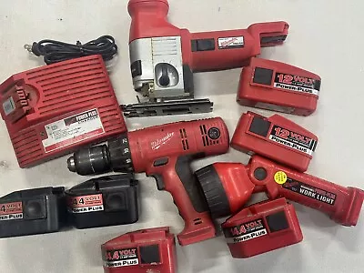 Milwaukee Power Plus 12v Jigsaw + 14.4 Drill + Flashlight  6 Batteries & Charger • $29.99