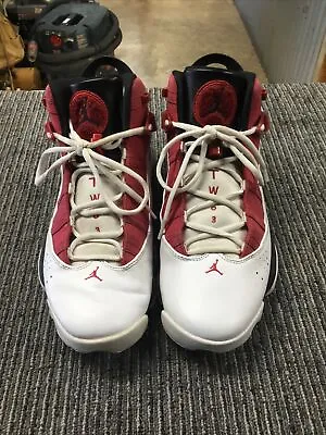 Sz 11 Nike JORDAN 6 RINGS BASKETBALL SHOE 322992 106 White Red Black CARMINE Air • $59.99