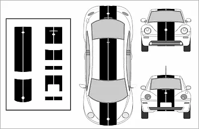 Dual 11  Racing Stripes Self Healing Vinyl Fits Volkswagen Beetle 1998 To 2011 • $113.95