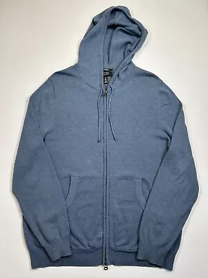 Nordstrom Sweater Mens Medium Blue Full Zip Cashmere Cotton Cardigan Hooded Knit • $34.99