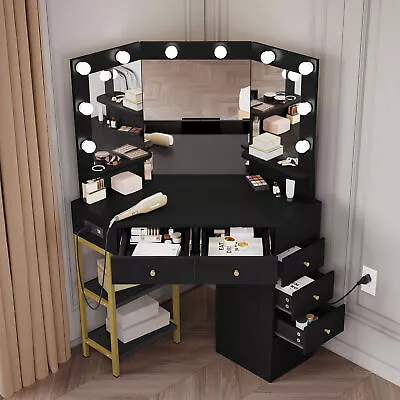 Vanity Set Makeup Table With Large 10 LED Lighted Tri-Mirror & 6 Drawers Bedroom • $189.99