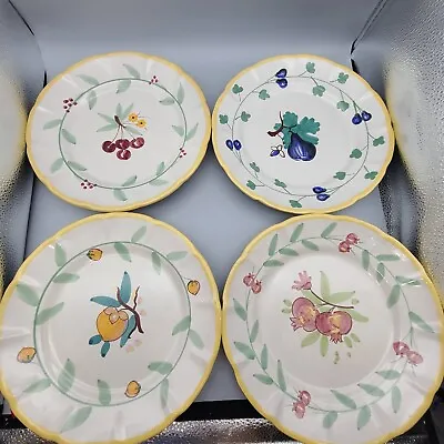 Solimene Vietri  Italy Plates Fruits Ceramic Yellow Trim Scalloped New • $30