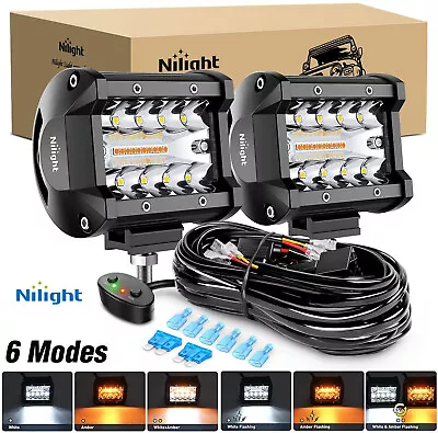 2x 4  60W LED Strobe Work Light Bar Amber & White Combo Pods Wiring Harness Kits • $59.87