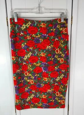 LuLaRoe Cassie Red Rose Floral Stretch Skirt Women's Small • $5.99