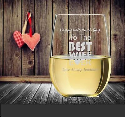 $24 • Buy Valentine's Day Personalised Stemless Wine Glass 500ml Engraved Gift For Her