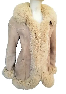 Real Sheepskin Shearling Vintage Afghan Coat Jacket Sz S/M 8 10 12 • $168
