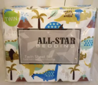 All Star Dinosaur Twin Sheet Set  White Blue Multicolor • $14.99