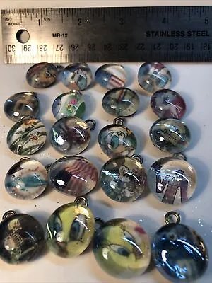 20 Each Craft Supplies Lot Round Glass Cabochon W/ Various Scenes Flat Back Mosa • $5
