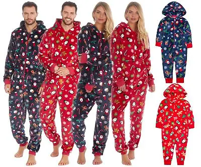 Family Christmas 1Onesie Adults Kids Hooded Fleece Festive Xmas All In One • £23.99