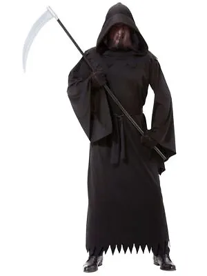Adult Black Grim Reaper Phantom Costume Mens Halloween Party Fancy Dress Outfit • £13.05