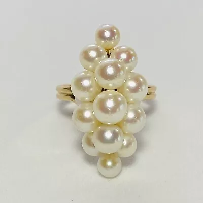 Ming's Honolulu 14K Yellow Gold Akoya Pearl Cluster Size 6.25 Ring 5.6g • $750