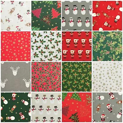 £1.46 • Buy Christmas 100% Cotton Fabric Metalic Holly Santa Rudolph Snowmen 140cm Wide