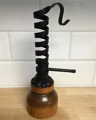 Vintage Wood & Wrought Iron Adjustable Spiral Amish Courting Taper Candle Holder • $23.95