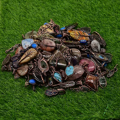 1000 Pendant Wholesale Lot Natural Gemstone Copper Wire Wrap Mix Pendant MCL-10 • $6308.99